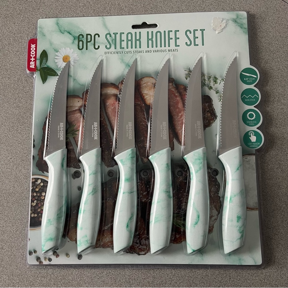 AR + Cook 6 Piece Knife Set Turquoise Marble NWT